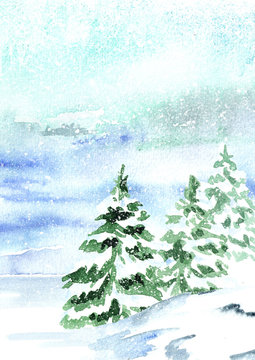 Winter vertical background, landscape with snowfall