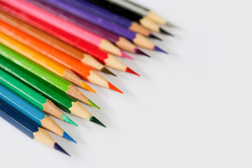 Scale colour of coulour pencil,Colour pencil rainbow style,Colour pencil lay on white paper,Seletive focus