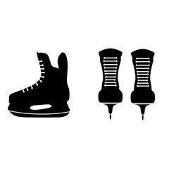 Ice skates icon, silhouette, logo on white background