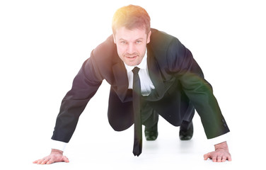 young businessman being wrung out from a floor