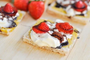 bread and canape with strawberry topping