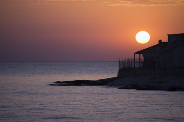 Fototapeta na wymiar Sunset on the Cape Tarkhankut, south-western cape of the Tarkhankut Peninsula, Crimea