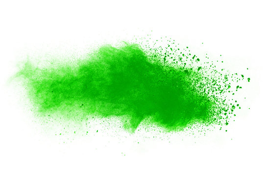 Green Powder Explosion On White Background.