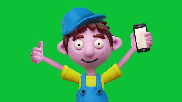 Handwerker aus Knete mit Handy - Animation