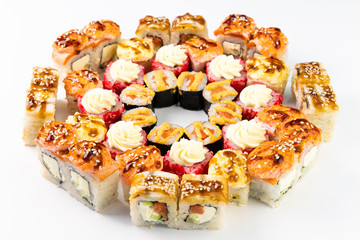 Sushi rolls set on a white background