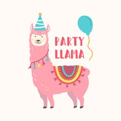 Happy birthday card with cute cartoon llama design © Wink Images