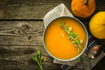Oktoberfest concept - traditional food and seeds on rustic background, copy space