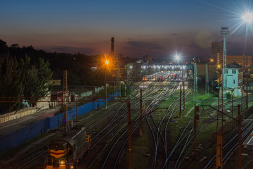 Fototapeta na wymiar Railway station in Rostov-on-Don at night