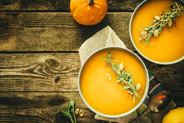 Oktoberfest concept - traditional food and seeds on rustic background, copy space