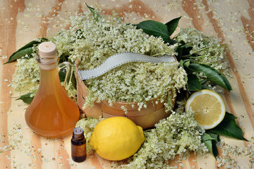 Health tea with lemon from elderberry flowers