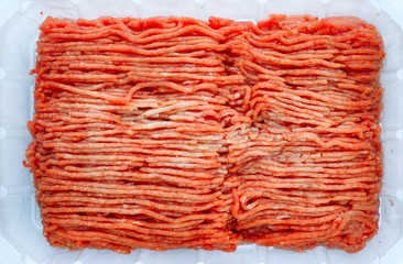 Beef mince on plastic container.