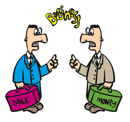 Two business men enemies or opponents. Work conflict between colleagues & office workers. Fight for leadership. Flat style vector illustration