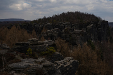 Fototapeta na wymiar A view of the spring sandstone rocks