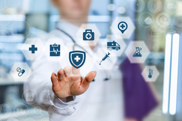 A health worker puts the protection of health.