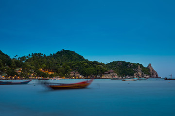 Koh Tao Beach at night with view on Bungalows on the Coast 