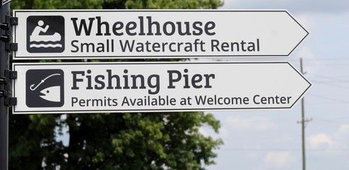 The two park information signs on a closeup view. © Al