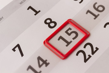 Calendar: the number 15 is marked with a red border