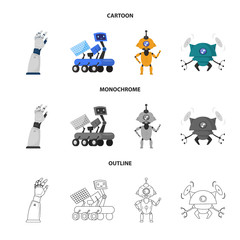 Vector illustration of robot and factory logo. Set of robot and space stock symbol for web.