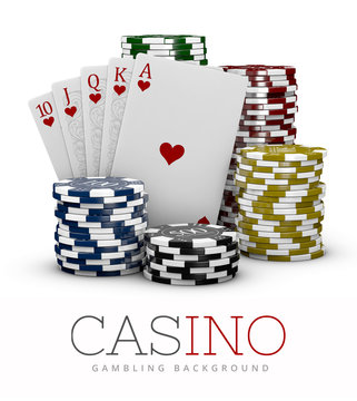 Casino Chips and Poker Card, Casino concept, 3d Illustration of Casino Games Elements isolated white