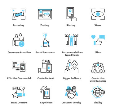 Consumer generated advertising icon collection set. Ad vector illustration.