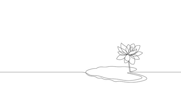 Single continuous line art lotus flower leaf silhouette. Nature water plant ecology life beauty concept. Floral decoration element design one sketch outline drawing vector illustration