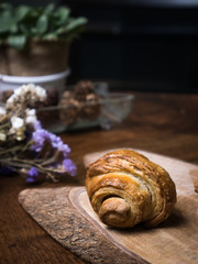 Fresh croissant a flaky, viennoiserie pastry.