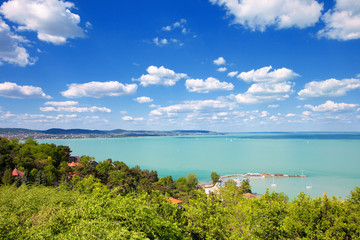 Lake Balaton with a nice cloudscape from Tihany village in Hungary