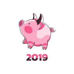 Vector illustration of a happy pink pig. Year of the pig
