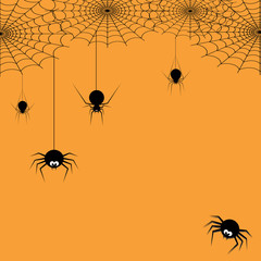 Happy Halloween spider web and spiders for greeting card - Vector illustration