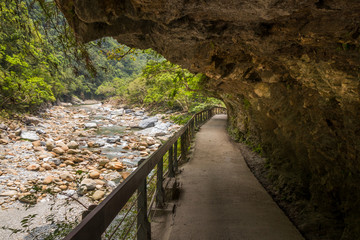 Empty narrow pathway in Shakadang Trail, Taroko Gorge, Taiwan