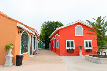 Colorful tower building with old architecture at The Verona Tublan in Thailand