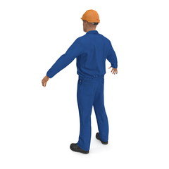 Construction Worker Wearing Blue Overalls. 3D Illusration, isolated