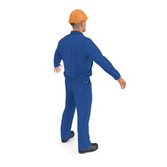 Construction Worker Wearing Blue Overalls. 3D Illusration, isolated