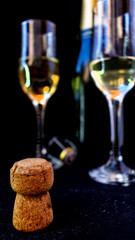 Party concept. Cork and lid of a bottle of champagne