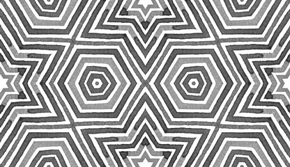 Black and white Geometric Watercolor. Creative Seamless Pattern. Hand Drawn Stripes. Brush Texture. 