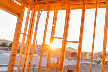 View of Sunset From Inside New Home Construction Site