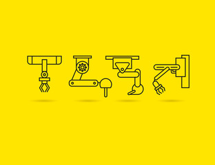 industrial robot icons on yellow background