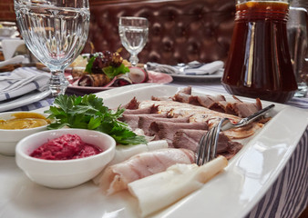 Cold cuts on a plate