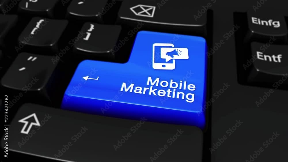 Aufkleber 126. mobile marketing round motion on blue enter button on modern computer keyboard with text and ic