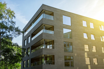 Facade of new modern apartment building.