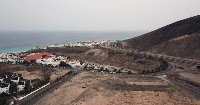 Aerial view of a seaside resort in Fuerteventura, Canary Islands, Spain