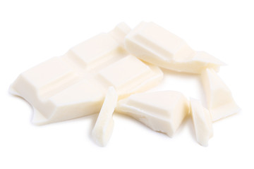 Chocolate pieces on white background