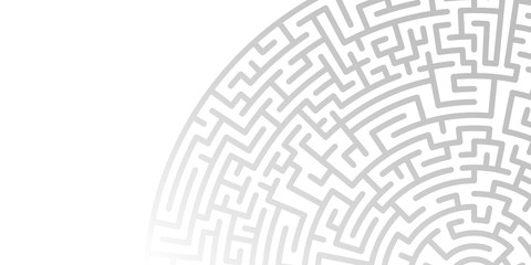 Background with graphic abstract geometry labyrinth pattern. Maze circle. Gradient gray labyrinth. Maze symbol.
