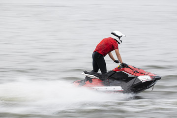 Dynamic action on a water scooter
