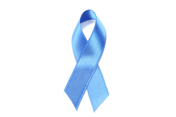 Blue ribbon on white background. Medicine concept