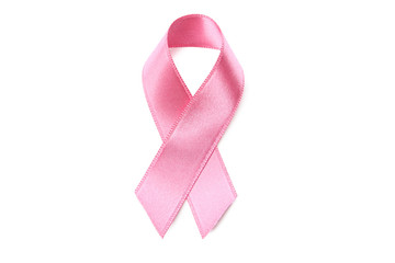 Pink ribbon on white background. Breast cancer concept