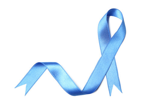 Blue ribbon on white background. Medicine concept