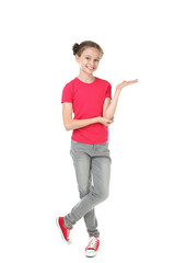 Cute young girl on white background