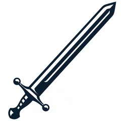Fotobehang Monochrome vintage icon sword. Simple shape for design logo, emblem, symbol, sign, badge, label, stamp. Hand drawn vector illustration. Military weapons, isolated on white background. © chuprakov_yuri
