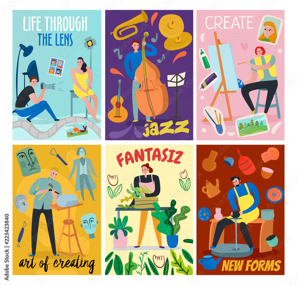 Wall mural Creative Workers Cards Set